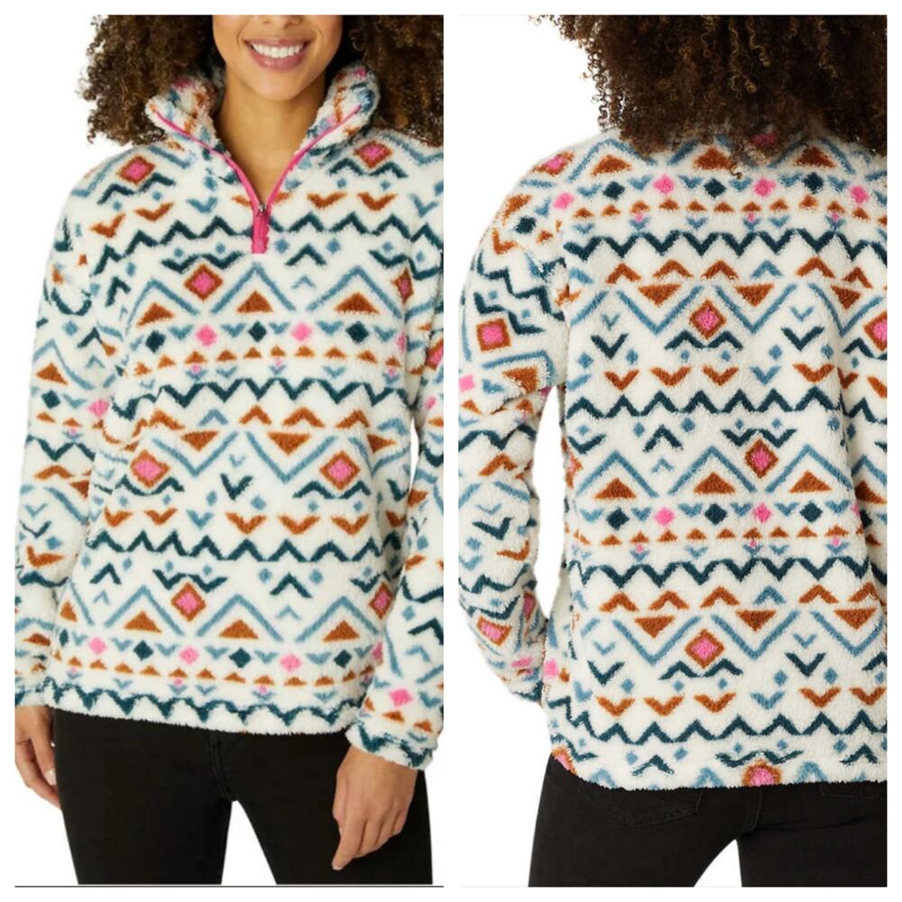 Eddie Bauer Ultra Soft Plush Fleece 1/4 Zip Pullover Aztec Print Sz S